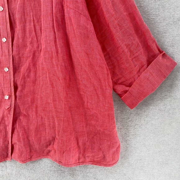 Talbots‎ Shirt Womens 22W Button Irish Linen Top Laganlook Roll Sleeve Salmon - Picture 2 of 12